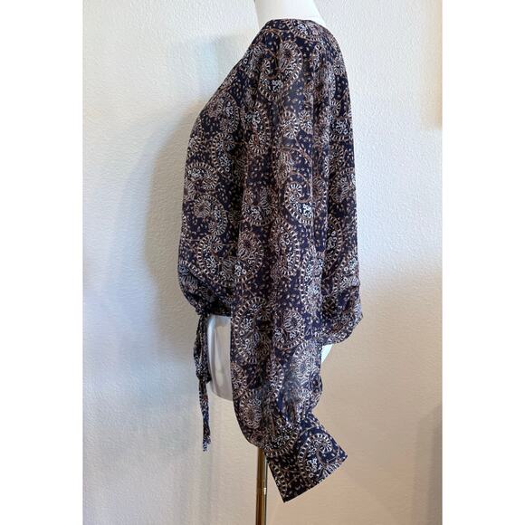 VICI Blouse Top Black Brown Paisley Snap Front Long Sleeve Date Night | LARGE - Picture 5 of 8